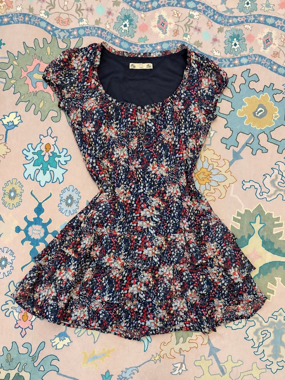 J Crew Clothing Co. Navy Floral Cotton Mini Dress